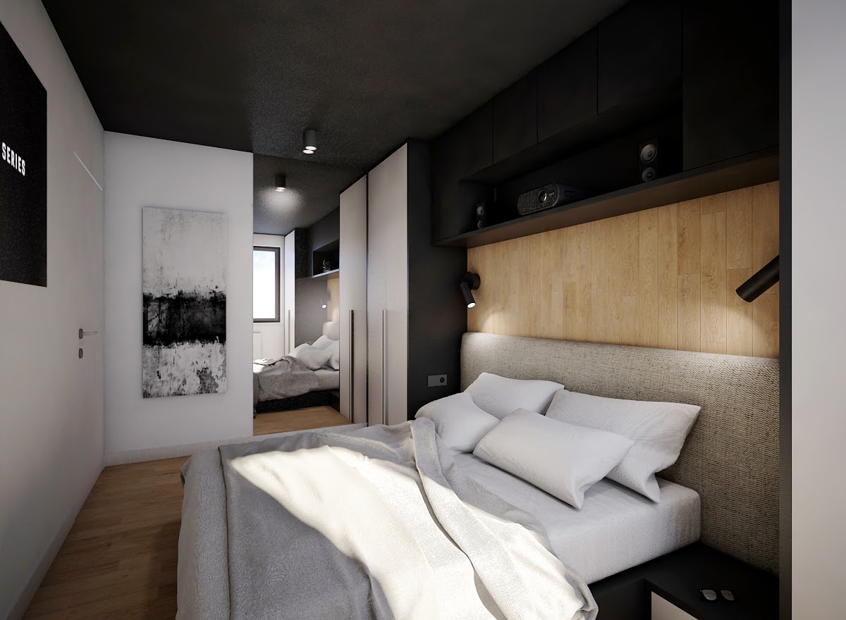 Lustro na przeciwko okna, odbija światło dzienne i doświetla sypialnię.