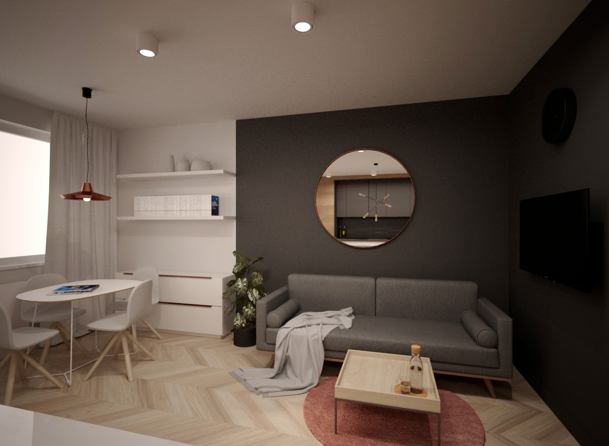 Kontrast kolorów, wyznaczył strefy w części dziennej.