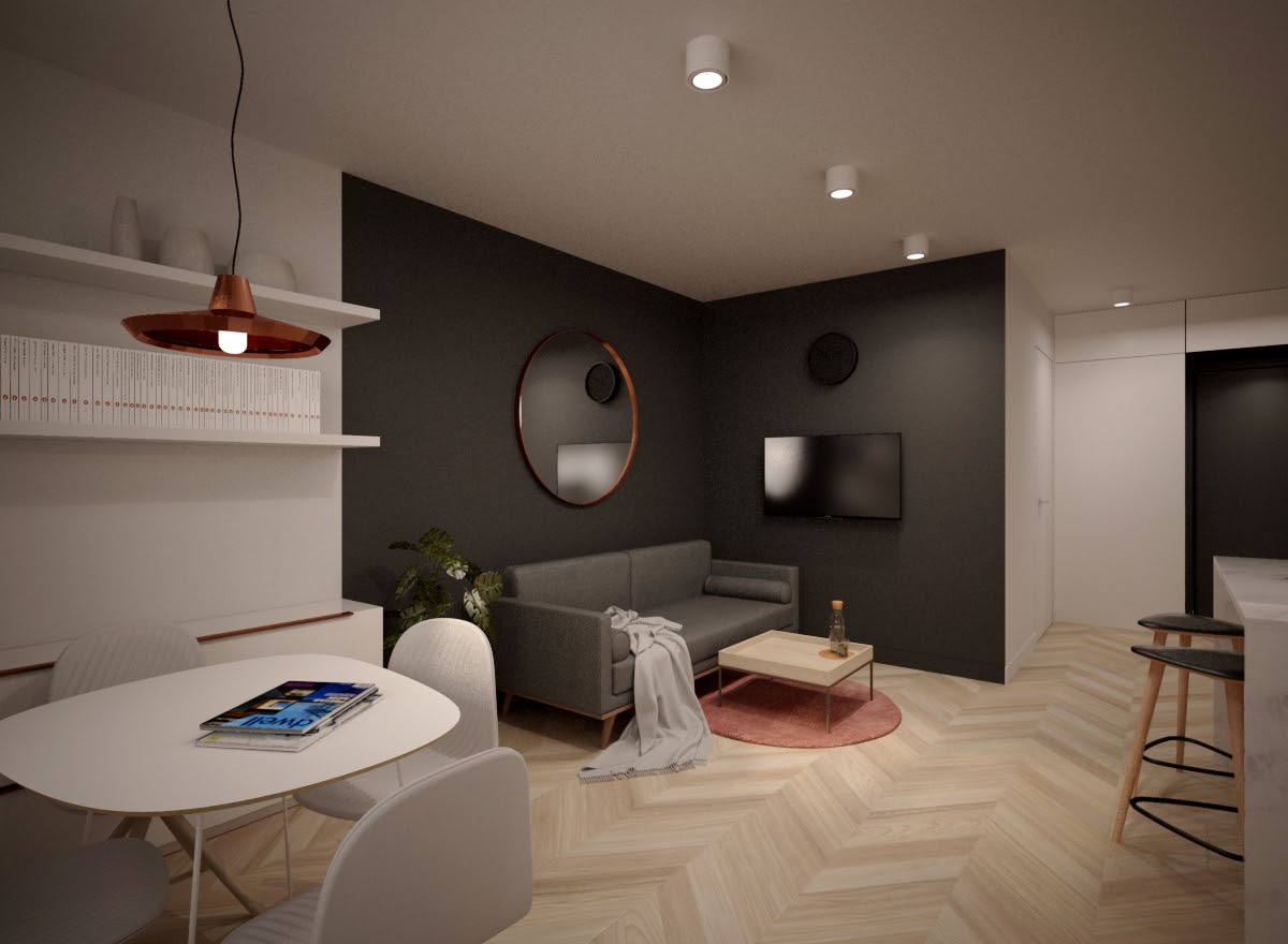 Inwestor nie bał się ciemnych kolorów, co wykorzystałyśmy na kilku płaszczyznach.