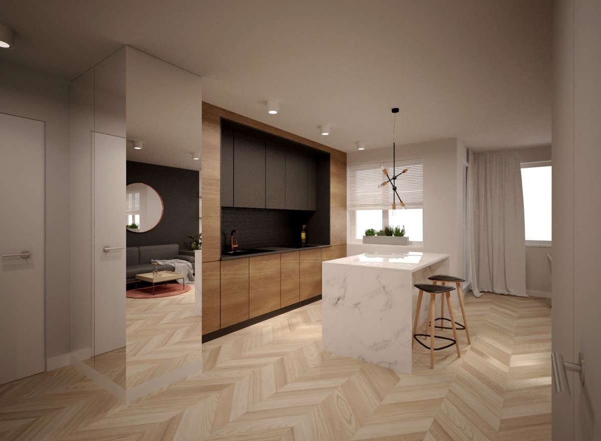 Lustra umieszczone w wielu miejscach, optycznie powiększają przestrzeń.